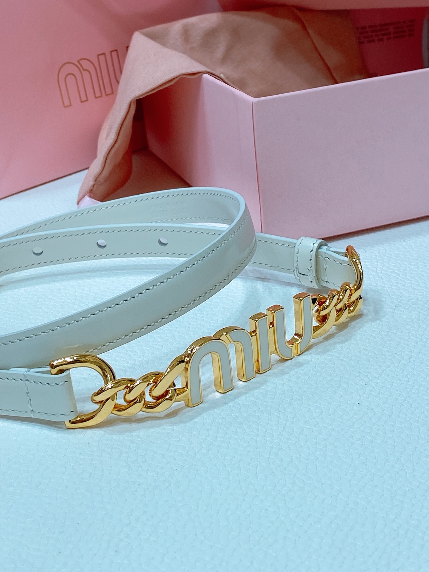 Miu Miu Brushed Leather Belt with Logo, designed for women, in White