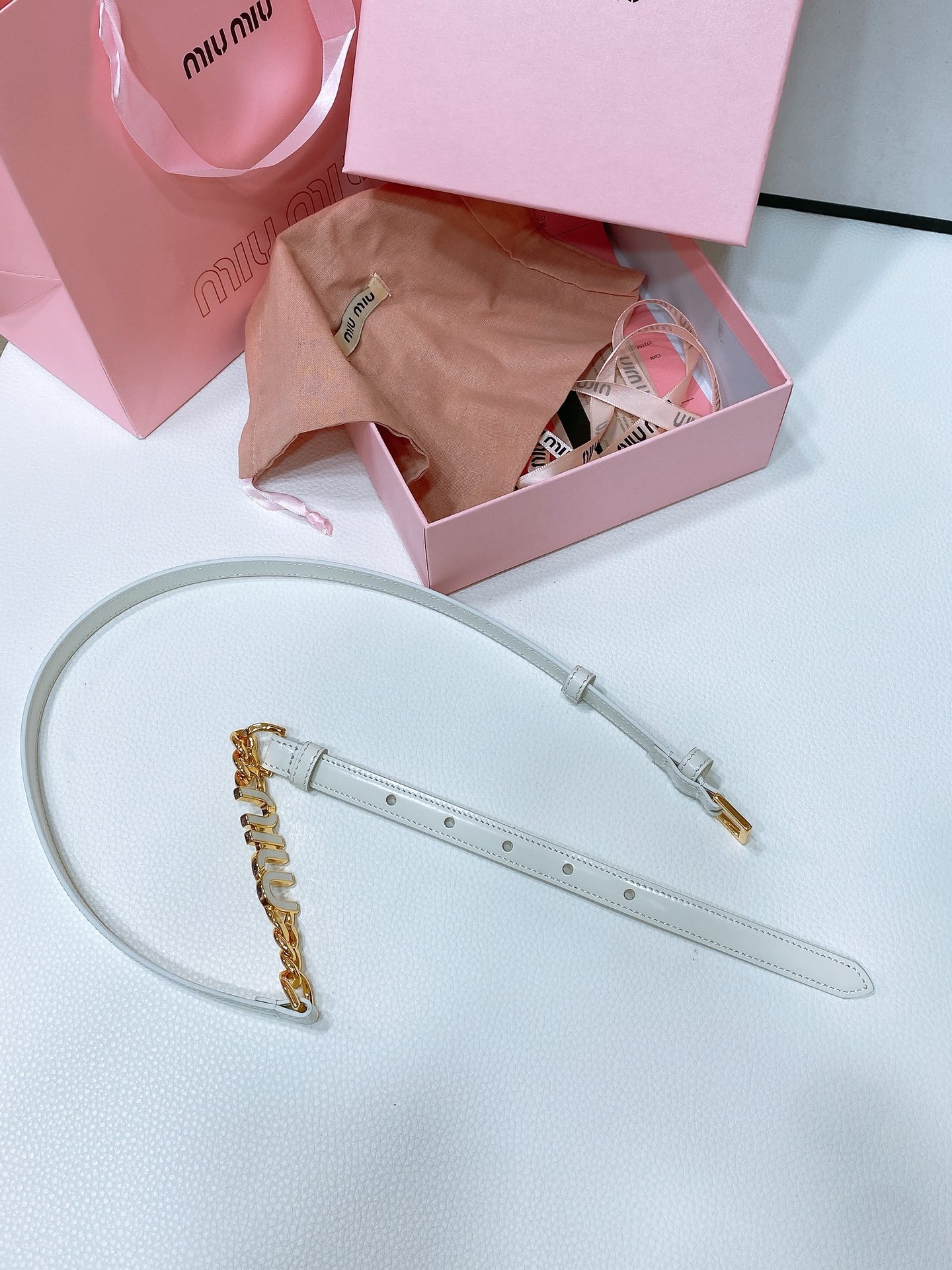 Miu Miu Brushed Leather Belt with Logo, designed for women, in White