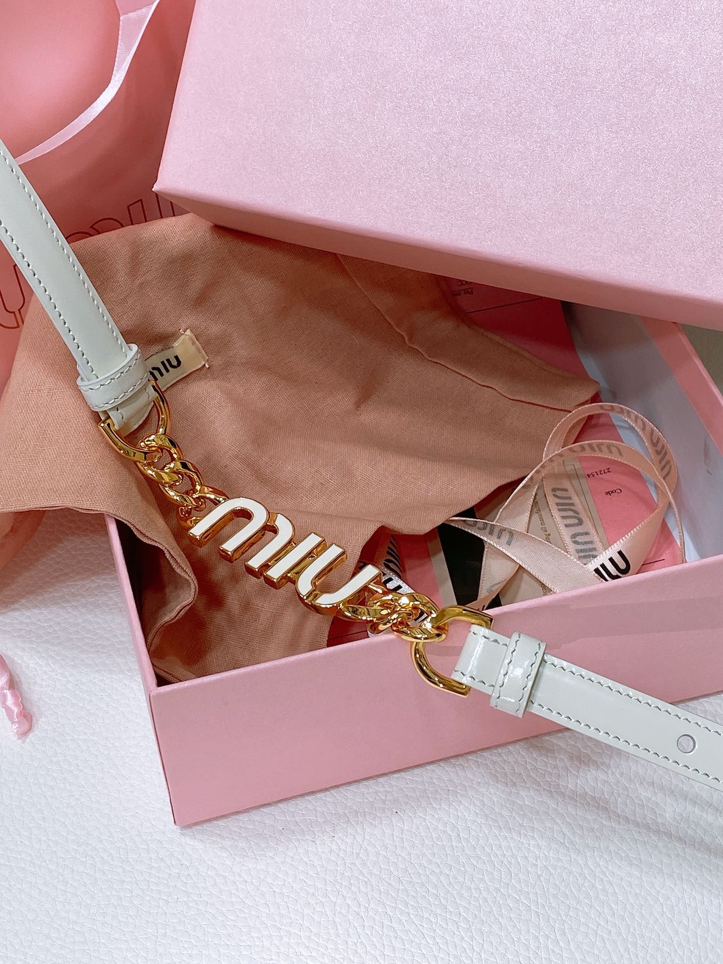 Miu Miu Brushed Leather Belt with Logo, designed for women, in White