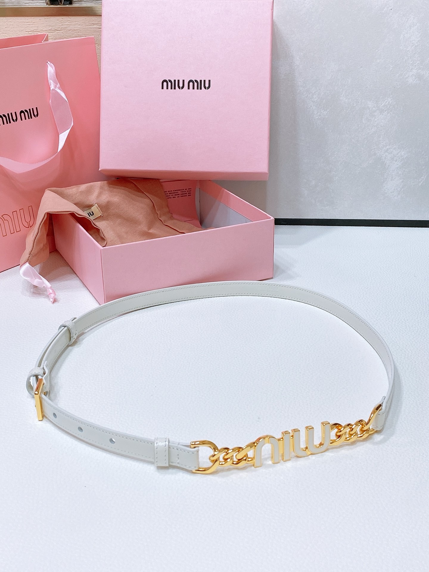 Miu Miu Brushed Leather Belt with Logo, designed for women, in White