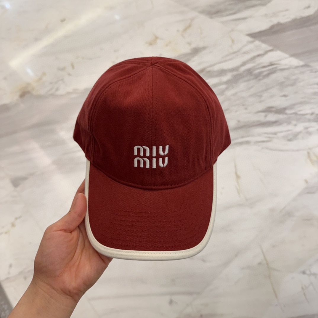 Miu Miu Burgundy Cotton Cap - White Logo, Trim