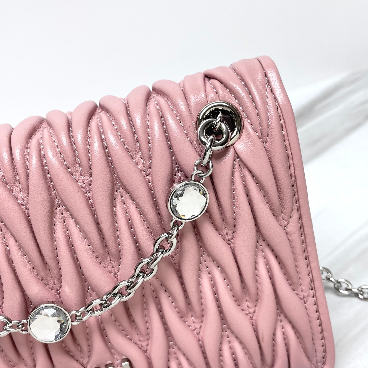 MIU MIU BY PRADA MATELASSE CRYSTAL SHOULDER BAG