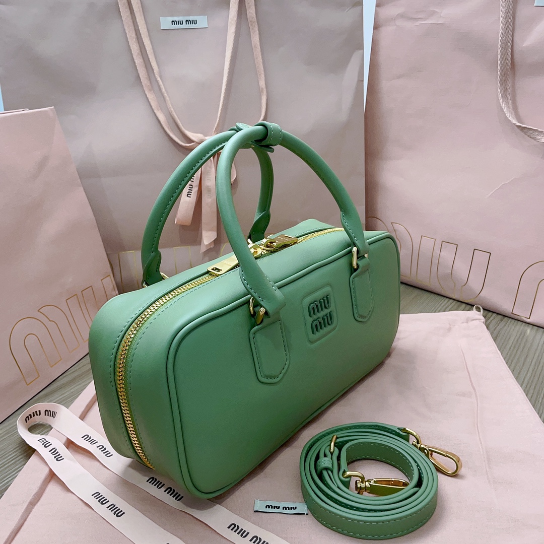 MIU MIU Calfskin Arcadie Top Handle Bag in green Salvia 1558081 |