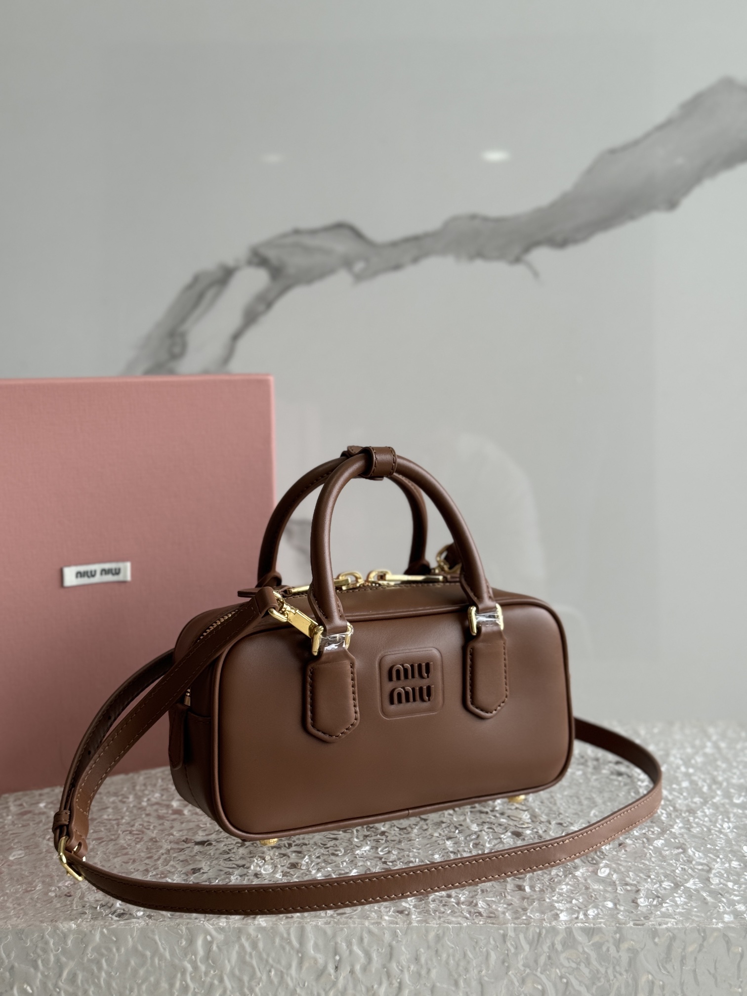 MIU MIU Calfskin Mini Arcadie Top Handle Bag Cognac 16187