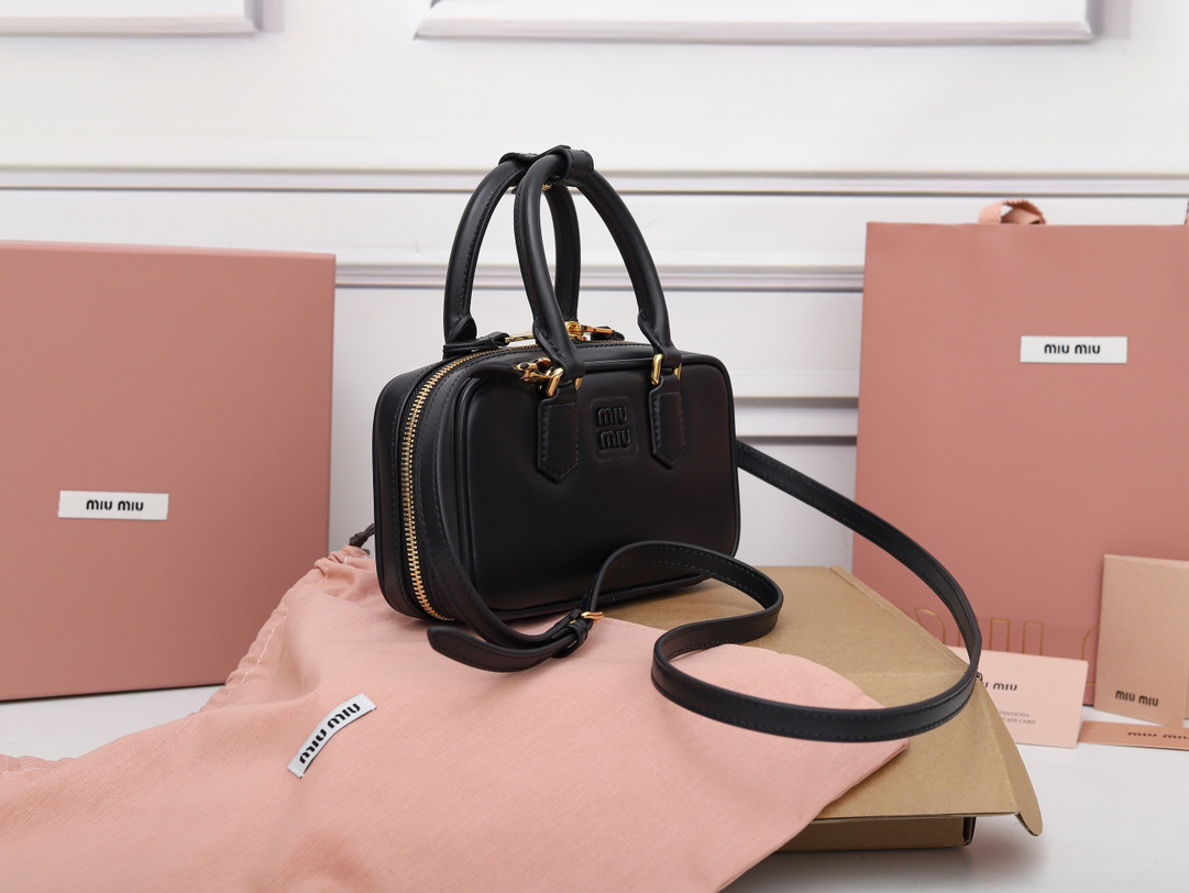 MIU MIU Calfskin Regular Arcadie Top Handle Bag Black