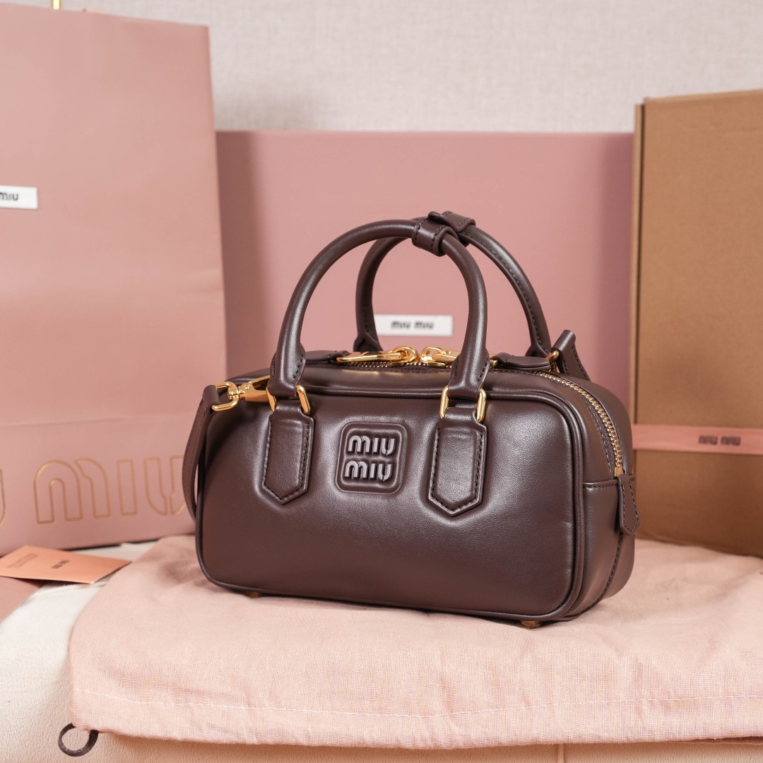 MIU MIU Calfskin Regular Arcadie Top Handle Bag Radica bag in brown