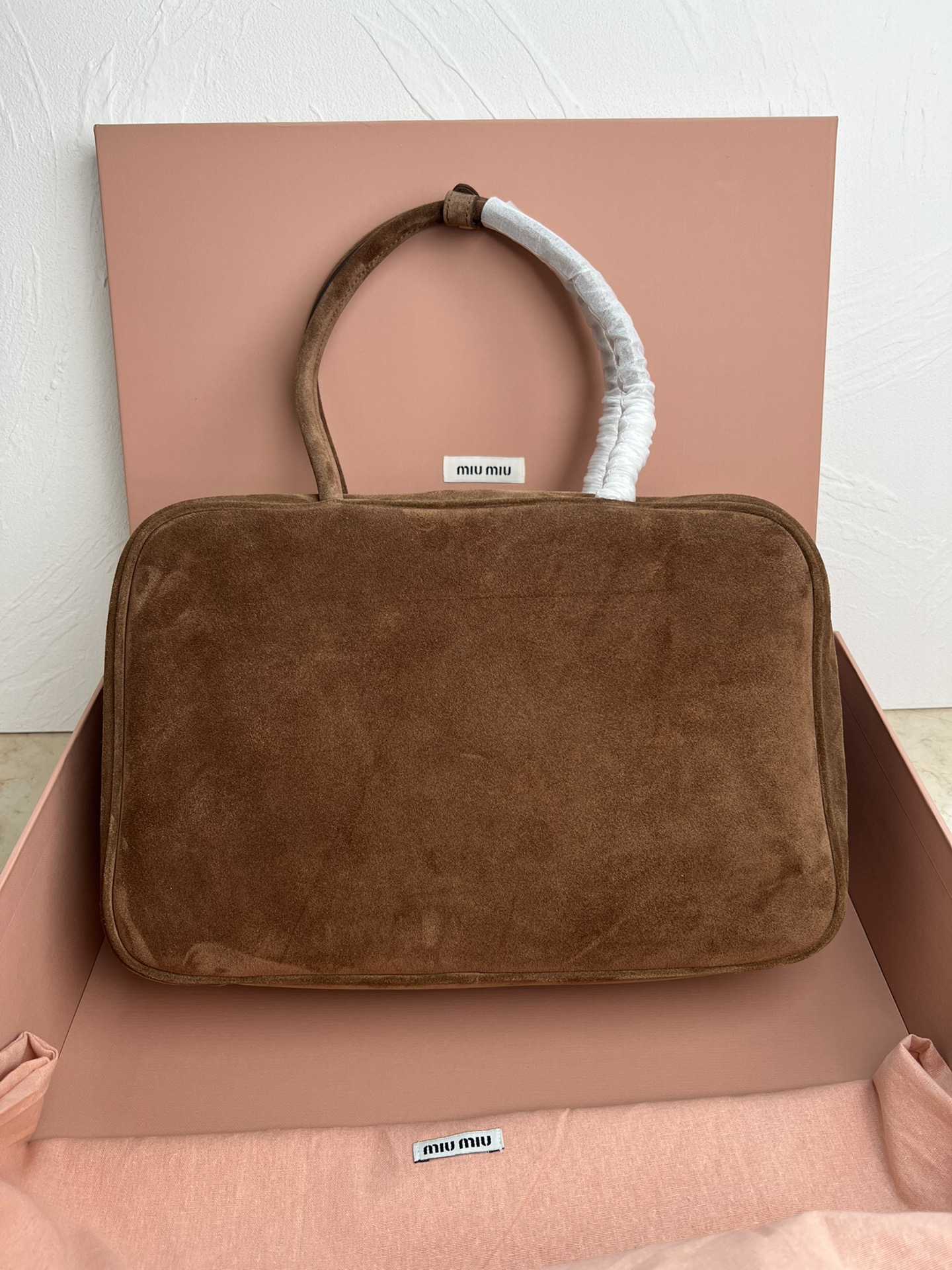 MIU MIU Camoscio Beau Top Handle Bag Cocoa Brown