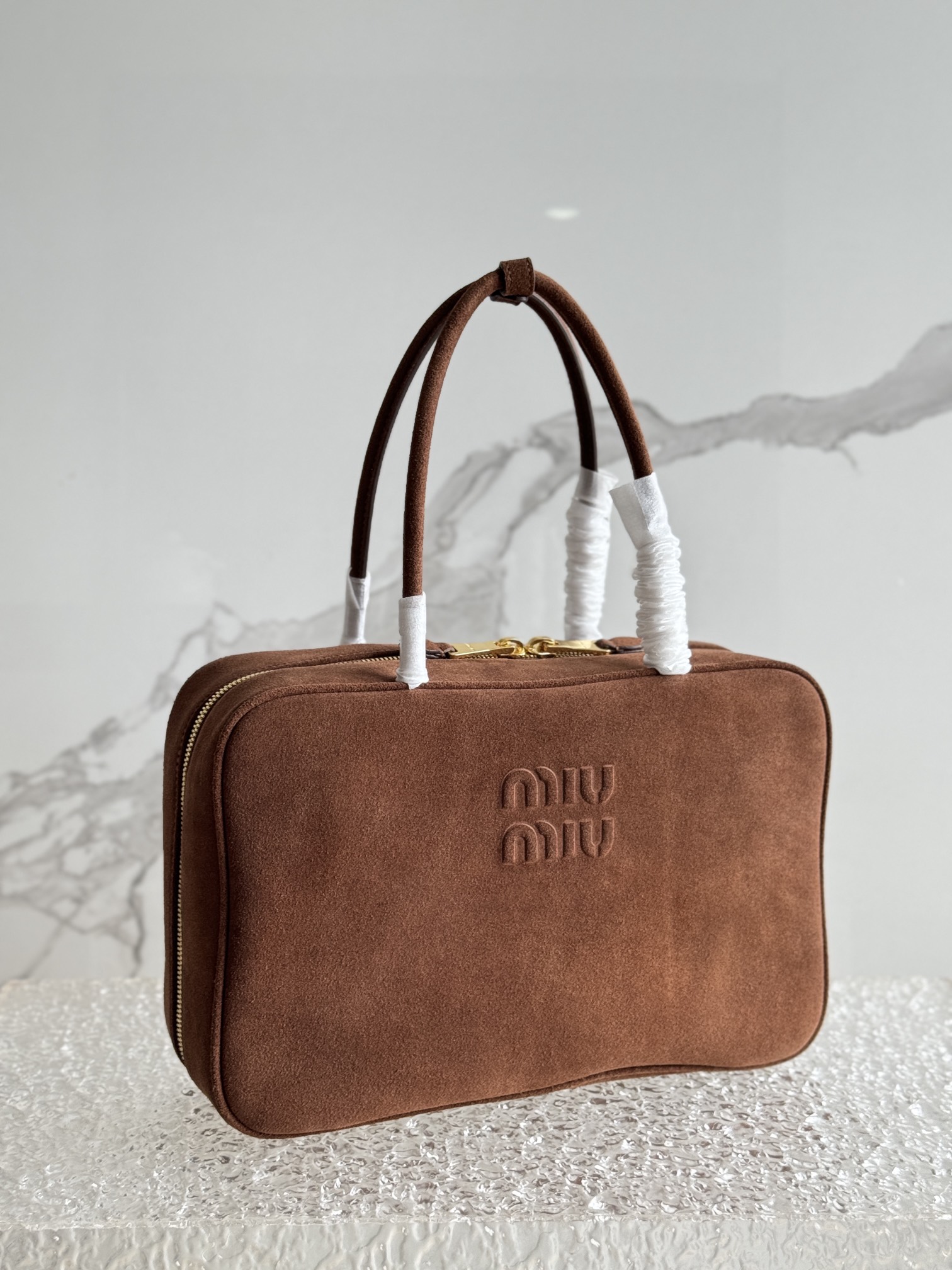 Miu Miu Camoscio Top Handle Bag in Cacao |