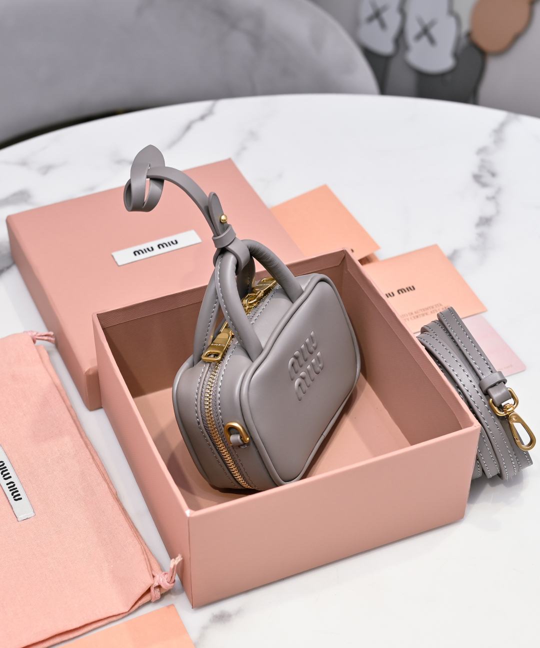 Miu Miu Chalk gray Beau Leather Micro-bag | Miu Miu