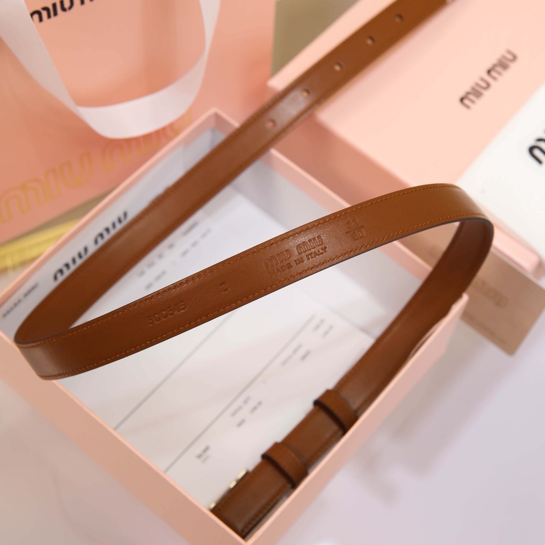 MIU MIU Classic Leather Belt- sliver brown