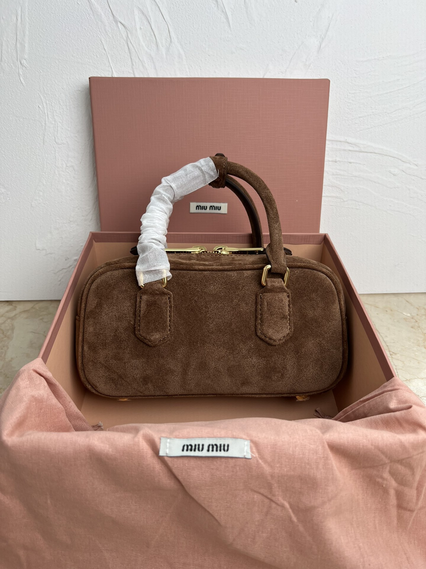 Miu Miu Cocoa Brown Arcadie Padded Suede Top-handle Bag | Miu Miu