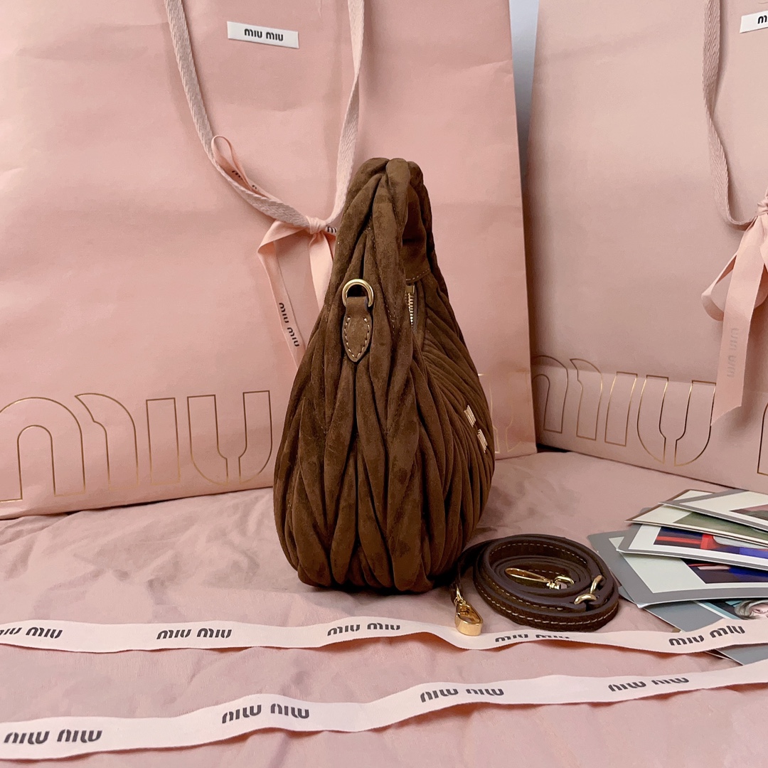 Miu Miu Cocoa Brown Wander Matelassé Suede Bag | Miu Miu