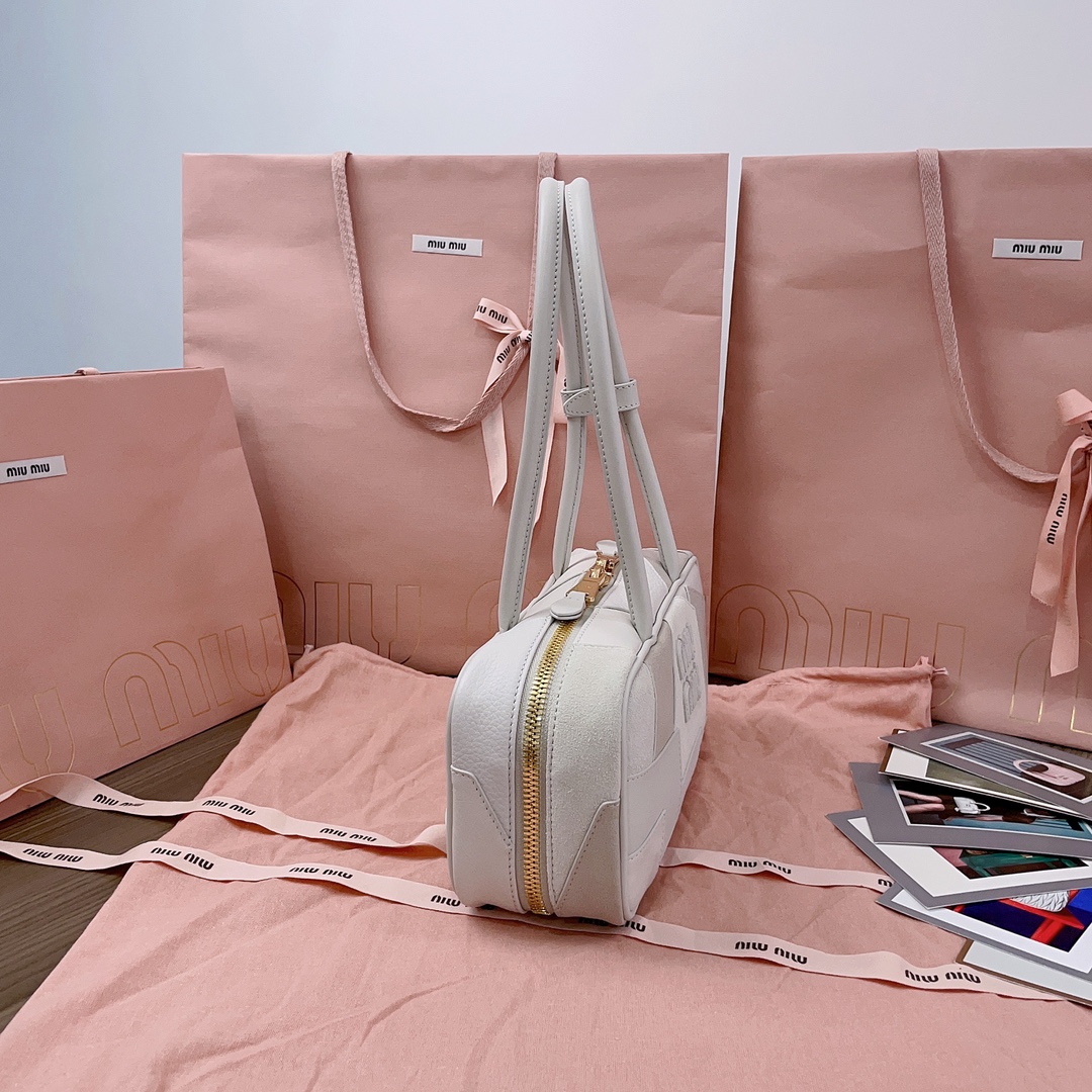 Miu Miu Cognac Beau Leather Patchwork Bag White