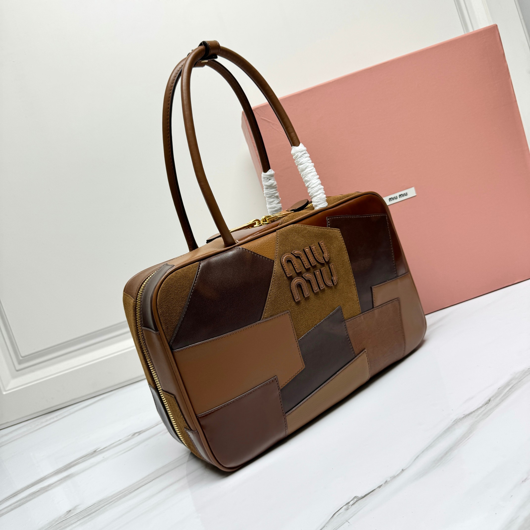 Miu Miu Cognac Leather Patchwork Beau Bag | Miu Mi