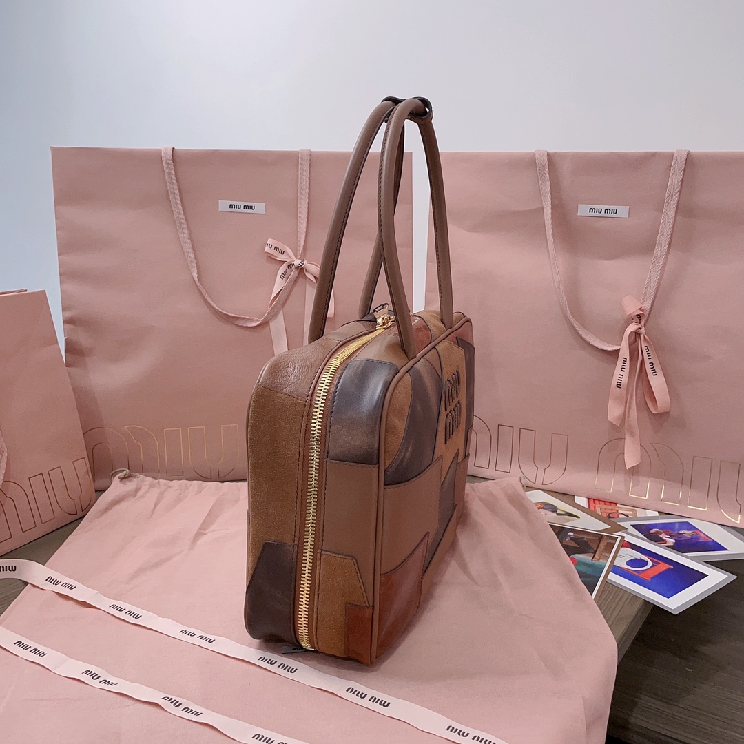 Miu Miu Cognac Leather Patchwork Beau Bag | Miu Miu