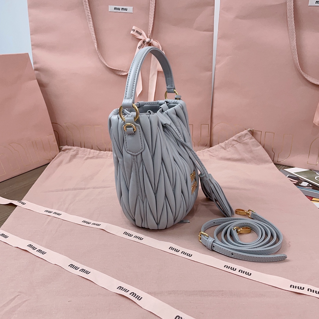 Miu Miu Cornflower Matelassé Nappa Leather Bucket Bag | Miu Miu
