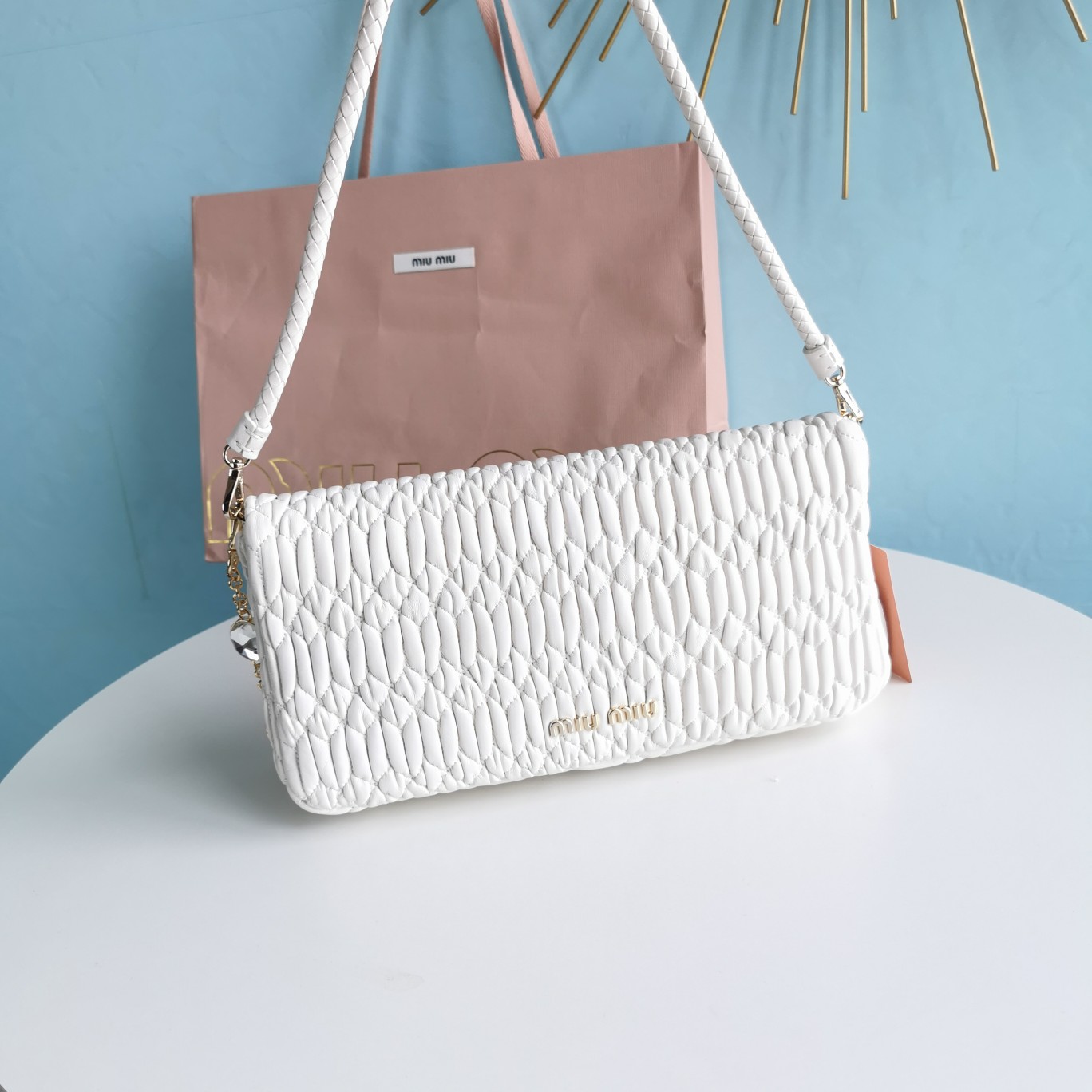 Miu Miu Crystal Embellished Crossbody Bag - White