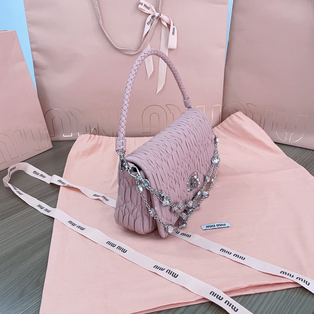 Miu Miu Crystal Embellished Leather Crossbody Bag - Purpre