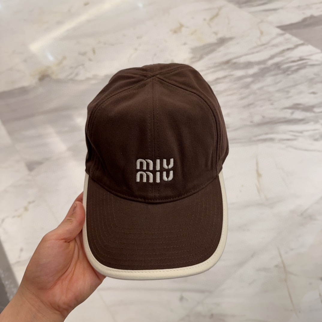 Miu Miu Brown Cotton Baseball Cap - White Trim