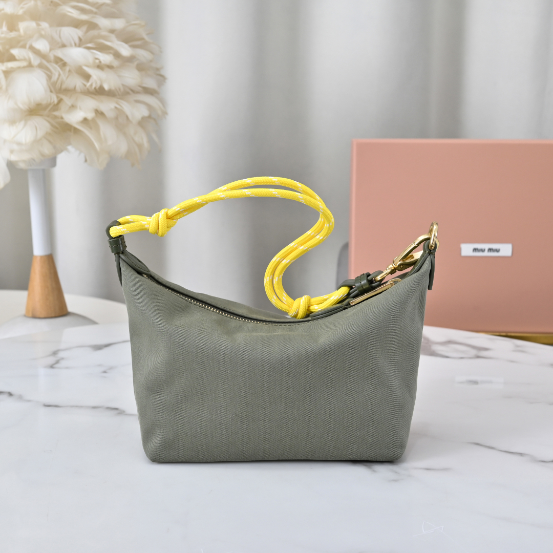 Miu Miu Gabardine Shoulder Bag | Green strap yellow