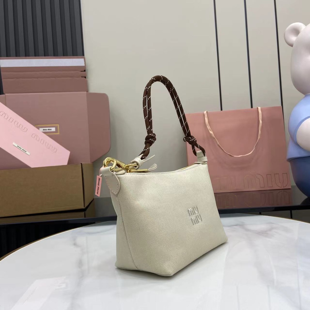 Miu Miu Gabardine Zipped Shoulder Bag in White