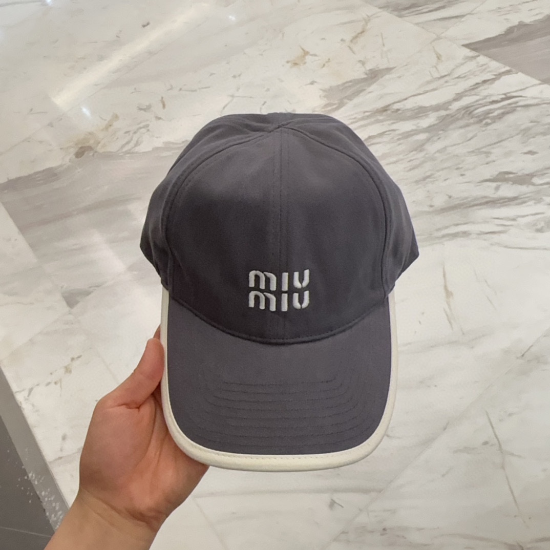 Miu Miu Grey Cotton Cap - Miu Miu Grey Cotton Baseball Cap