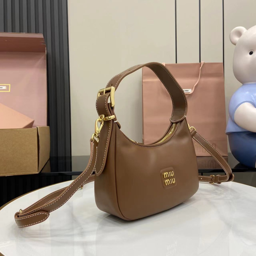 Miu Miu Hobo Calfskin Handbag 5BC161 Brown Size 20cm