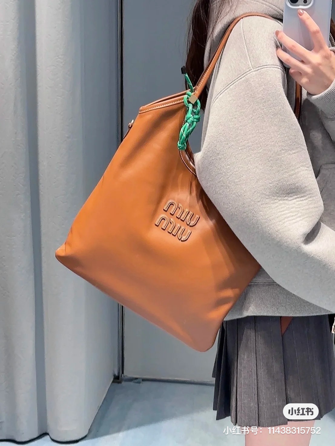 Miu Miu Ivy Brand-Embossed Leather Tote Bag - Cognac | Editorialist