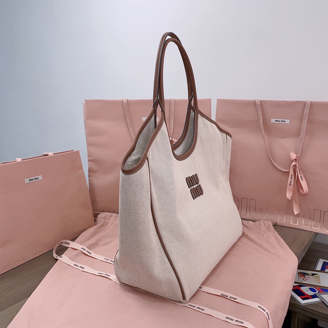 Miu Miu Ivy Canvas and Leather Tote Bag | S
