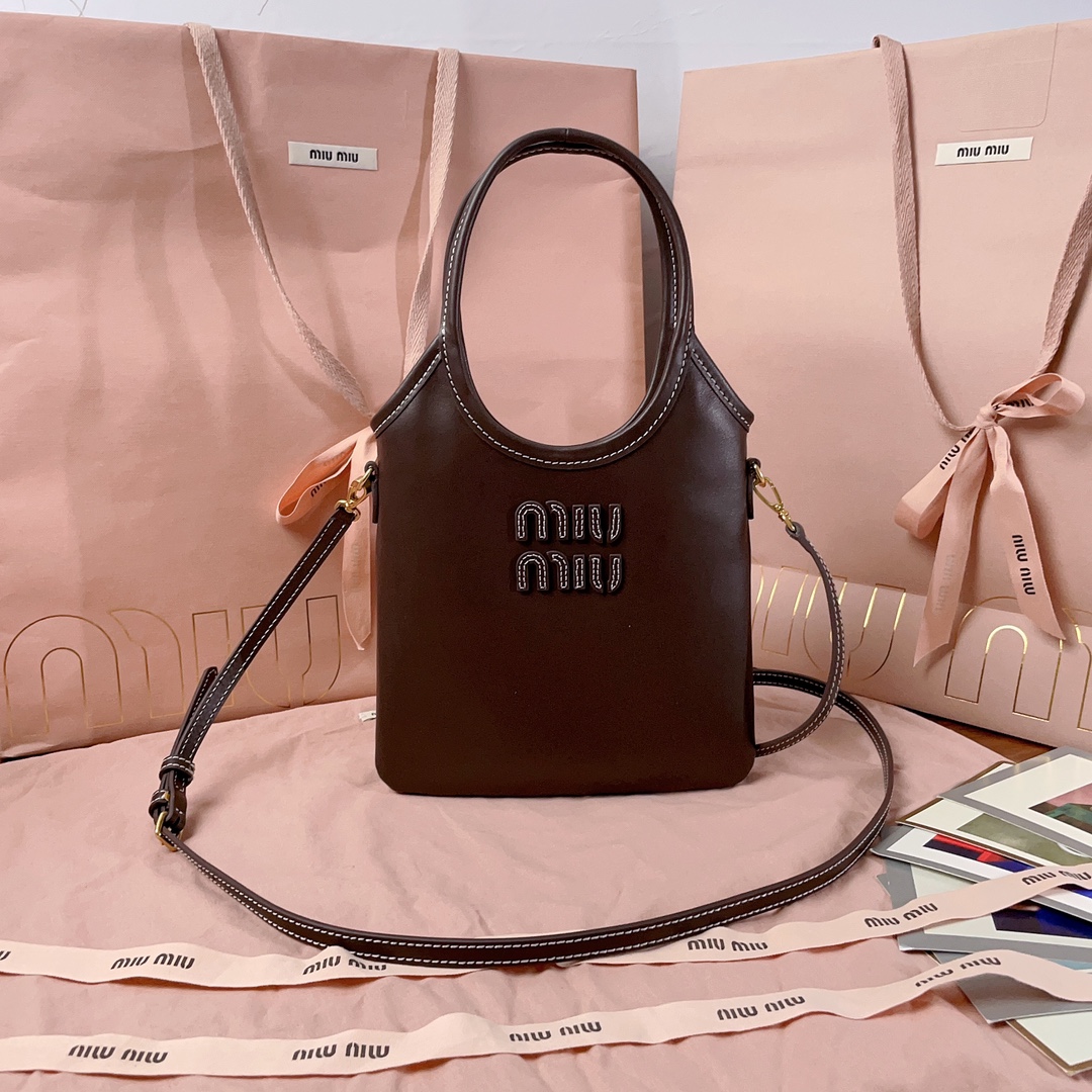 Miu Miu Ivy Leather Tote Bag | Brown