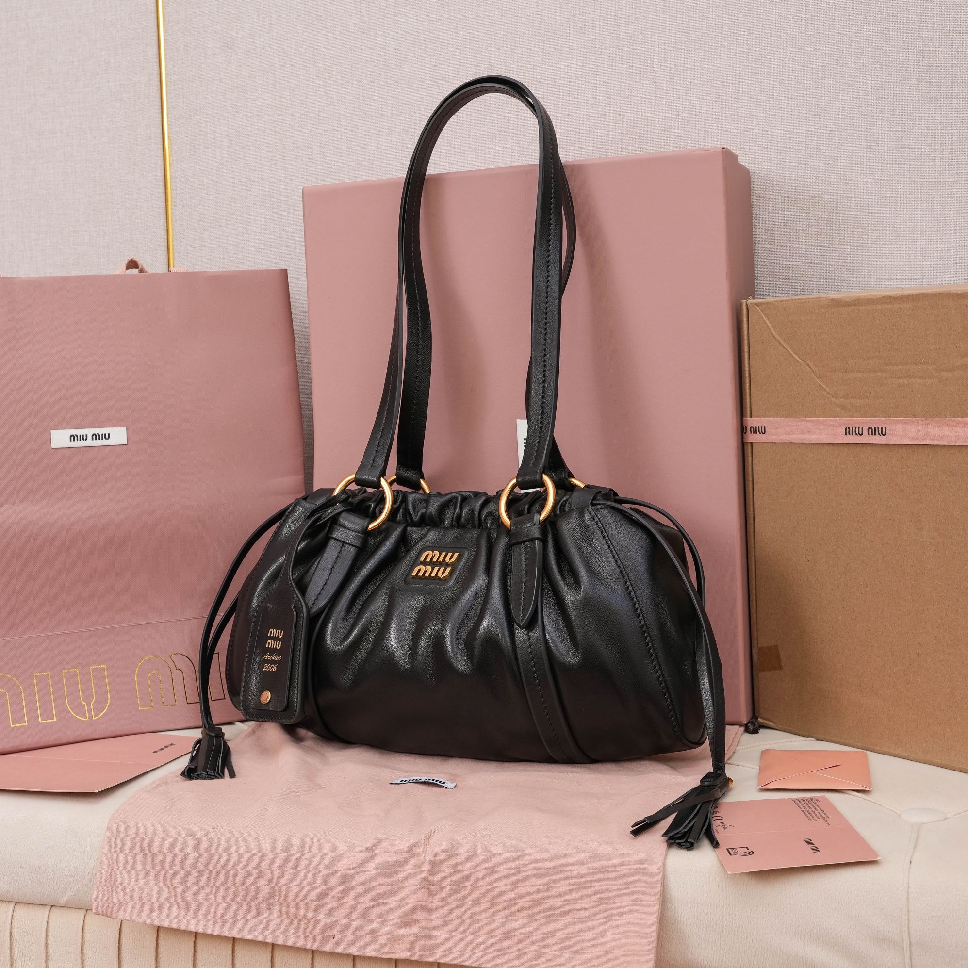 Miu Miu Joie Nappa Leather Shoulder Bag in black