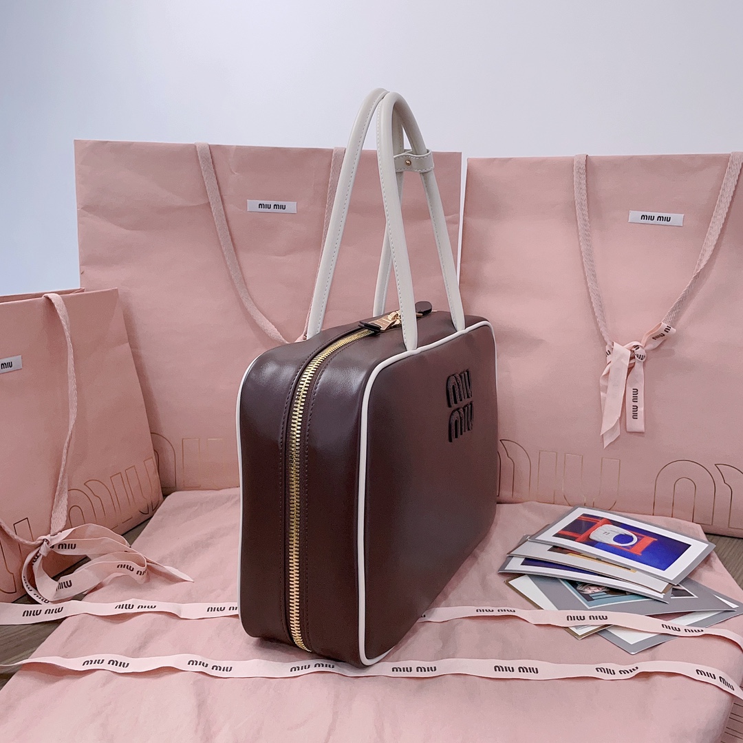 Miu Miu Large Contrast Beau Bag Briarwood/White in Leath Miu Miu  00299