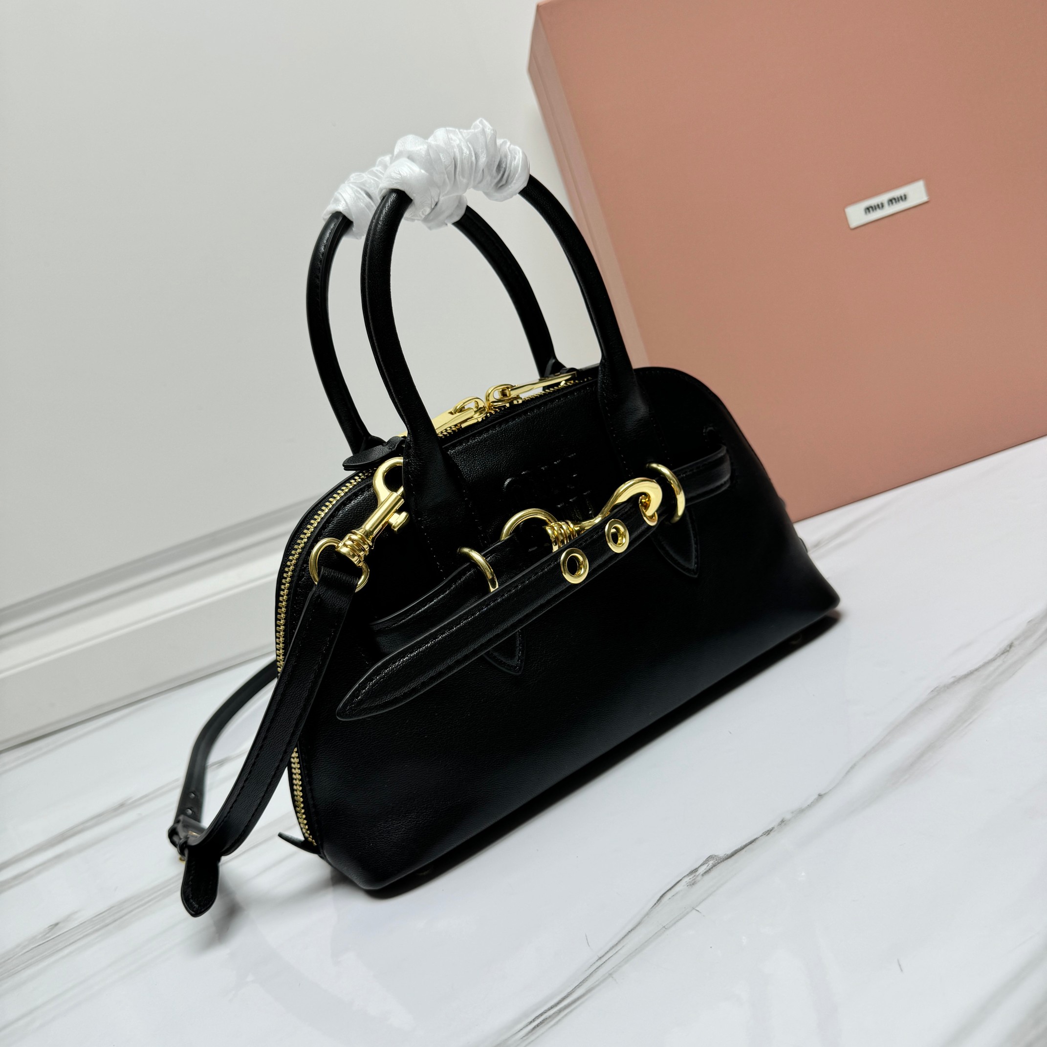 Miu Miu Leather Aventure Top Handle Bag - Black Handle