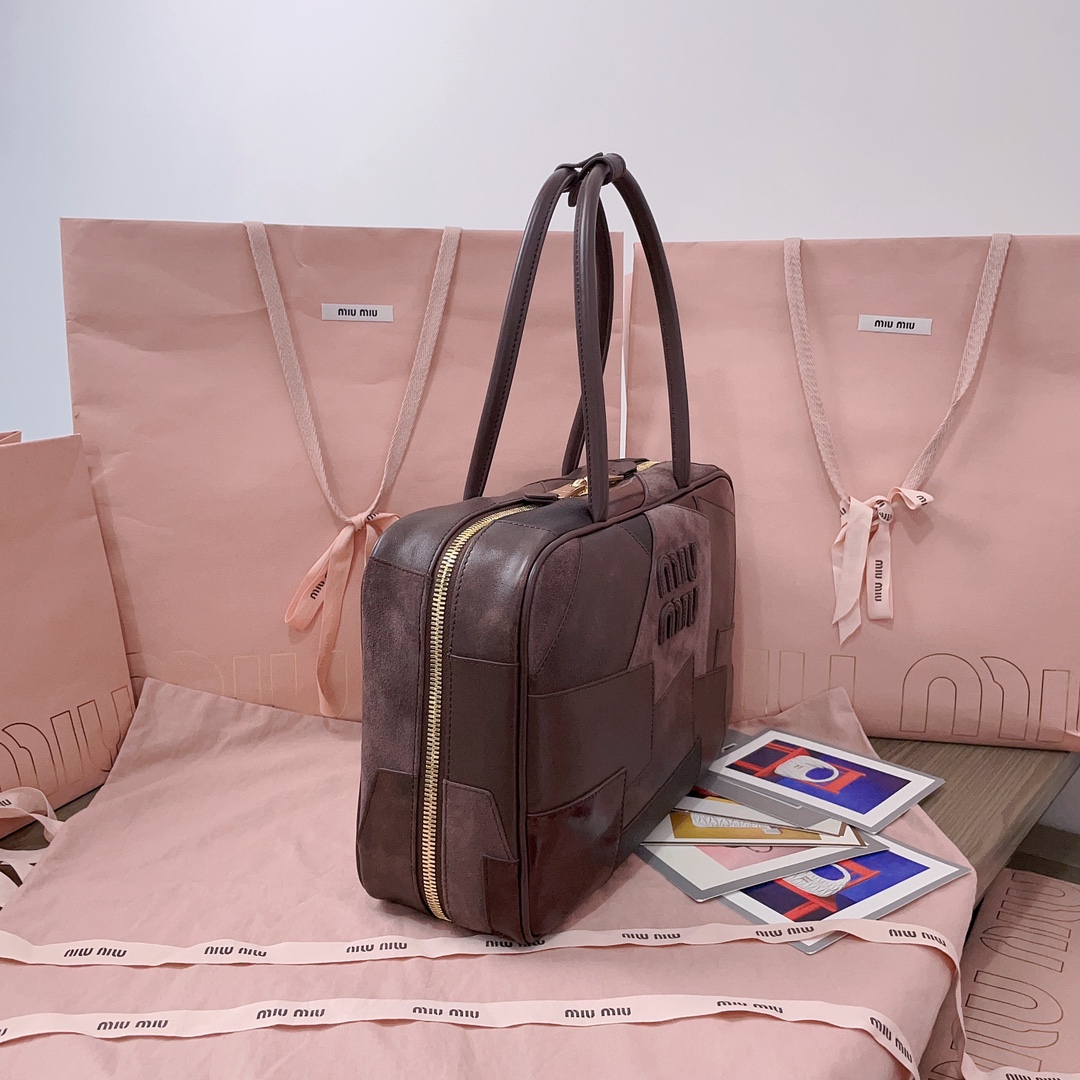 Miu Miu Leather Beau Top-Handle Bag in Brown