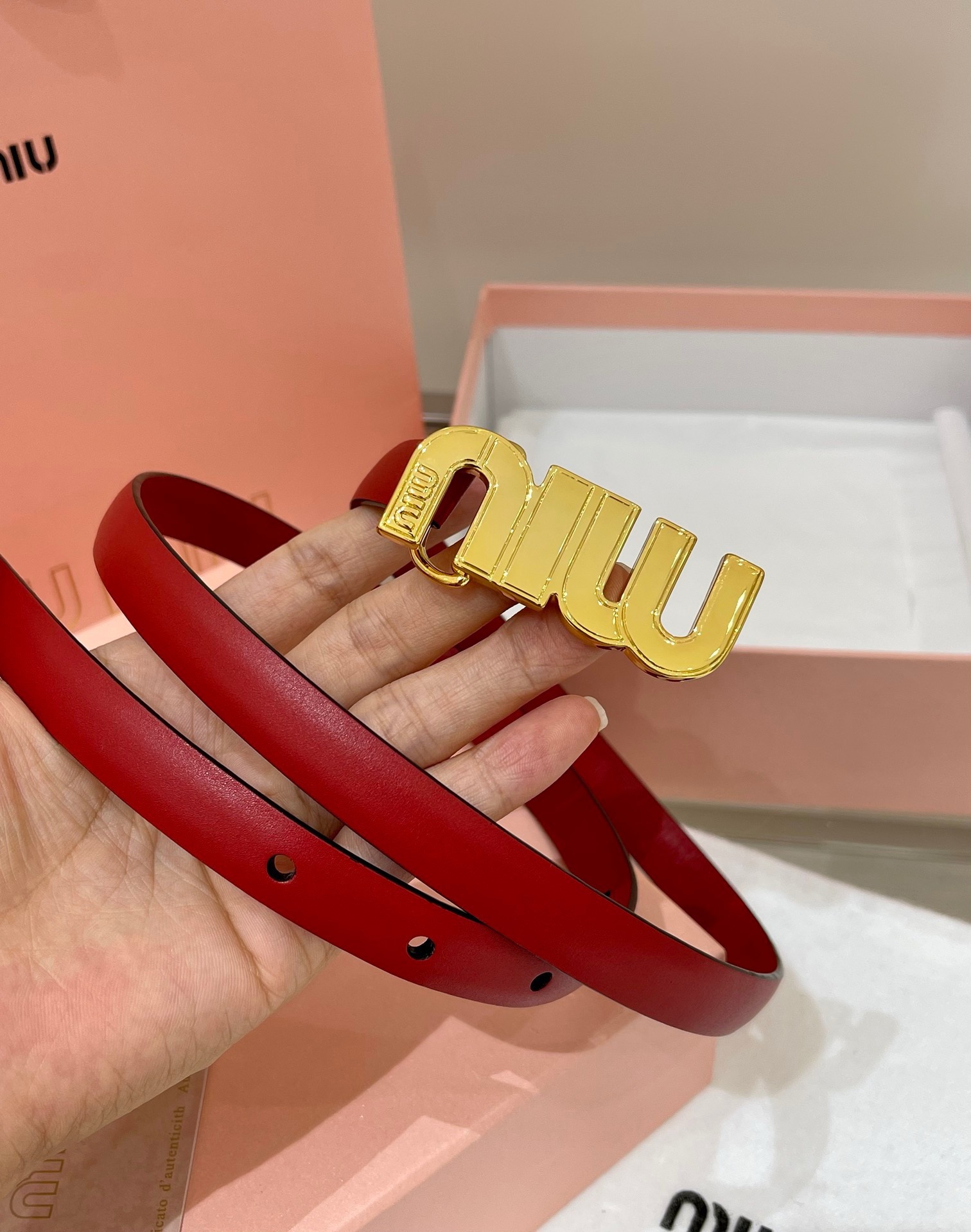 Miu Miu leather belt- calfskin Red