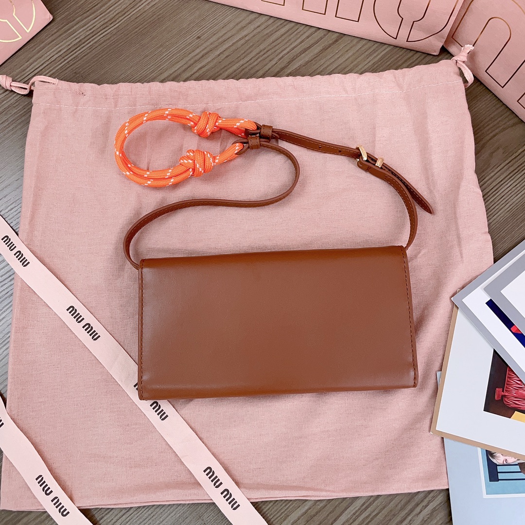Miu Miu Leather cord strap wallet for Women - Brown orange