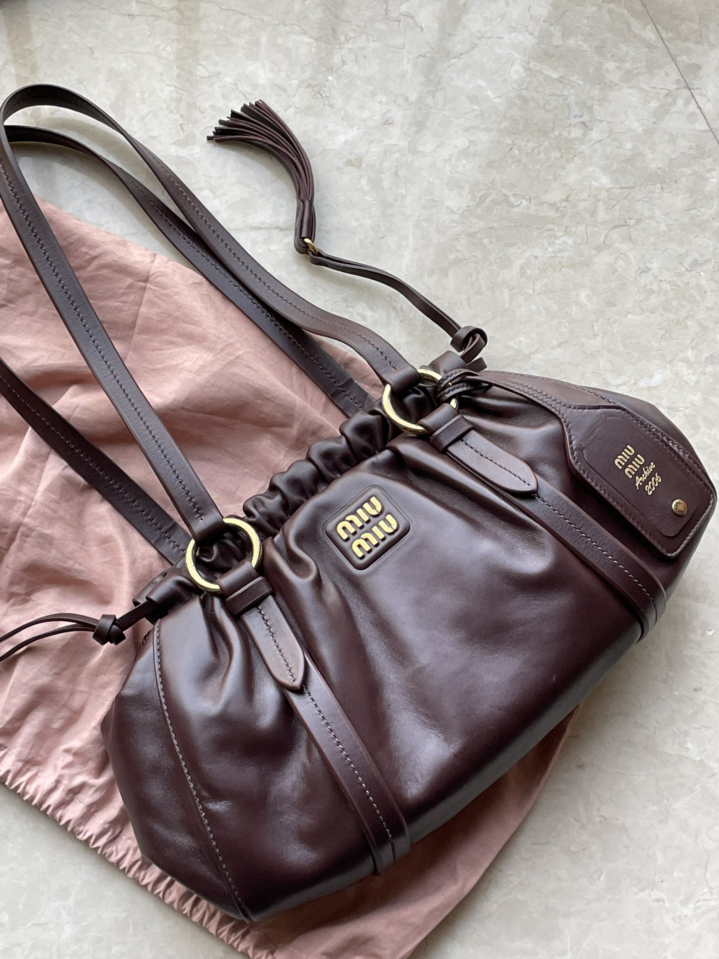 Miu Miu Leather Joie - Burgundy Shoulder Bags, Handbags -