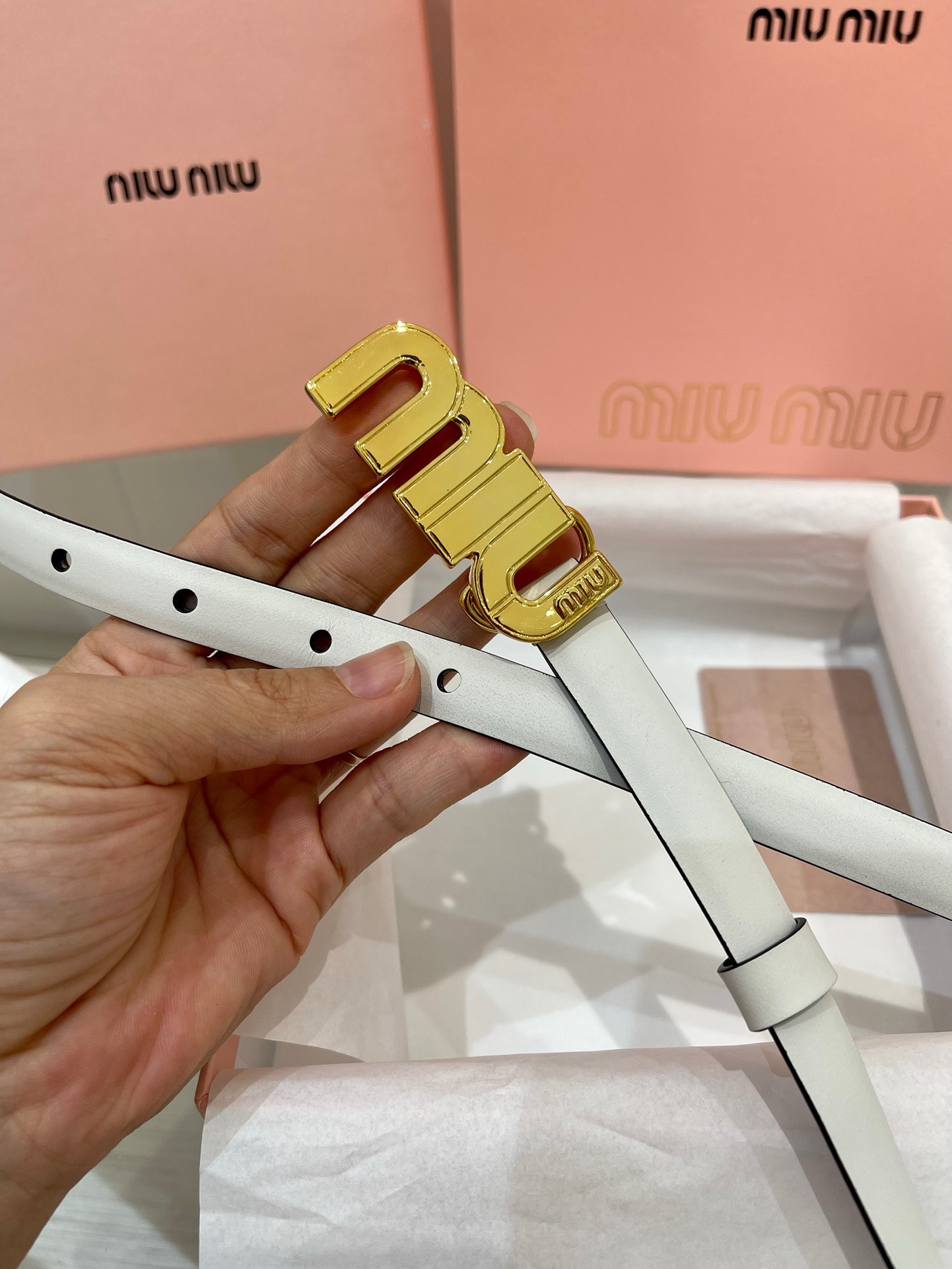 Miu Miu Leather Lettering Belt.