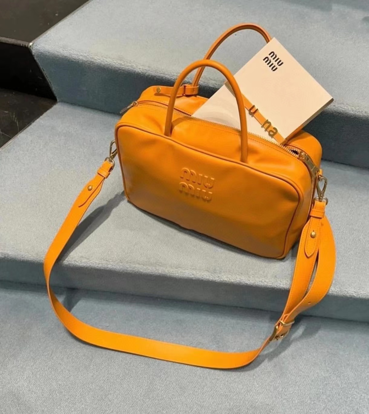 Miu Miu logo-embossed Leather Top Handle Bag | Yellow Miu Miu  01619