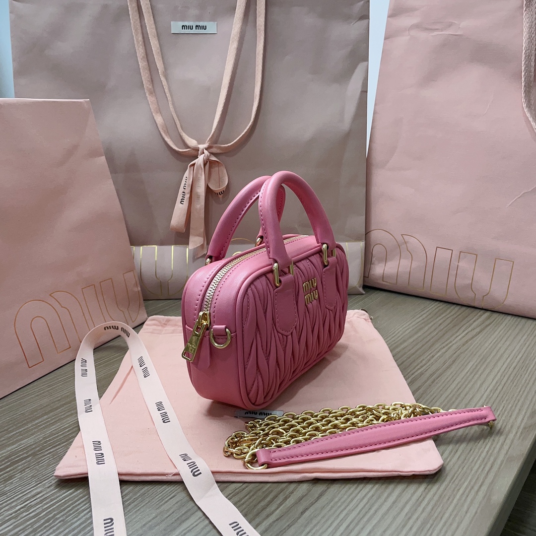 Miu Miu Logo Mini Bowling Bag in Pink