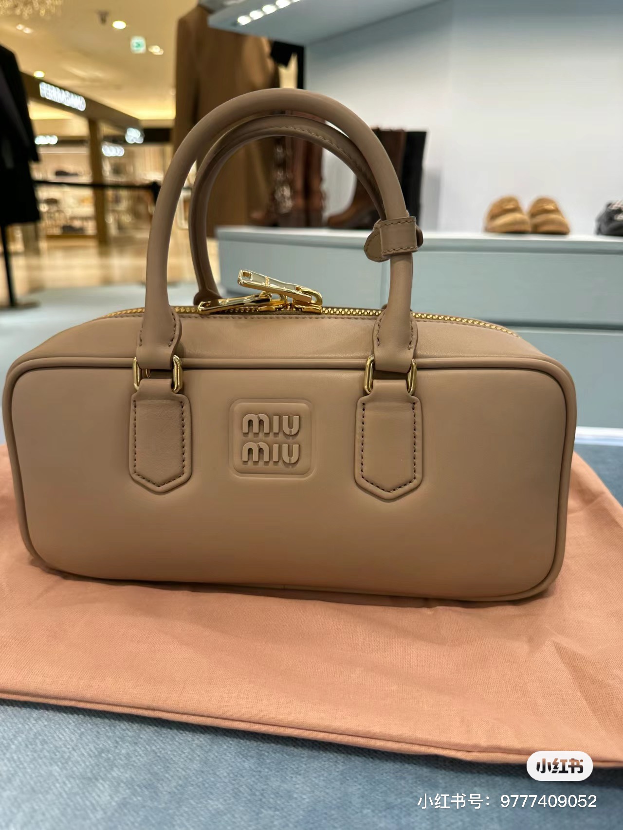 Miu Miu Logo Plaque Mini Bag In Nude