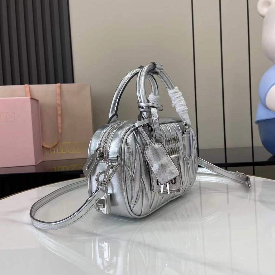 Miu Miu Matelassé Leather Mini Bag - Silver