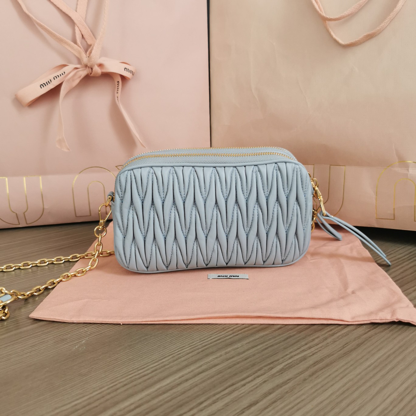 Miu Miu Matelassé Nappa Leather Shoulder Bag In Blue | ModeSens