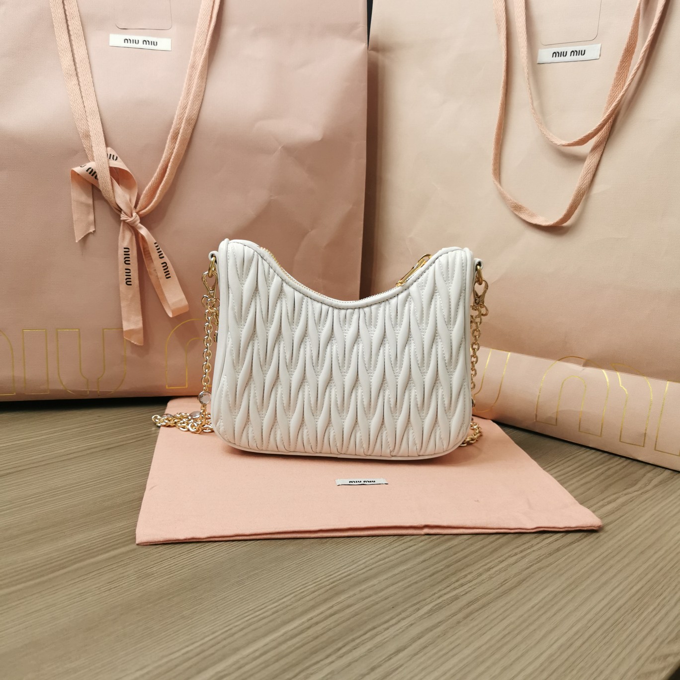 Miu Miu Matelassé Nappa Leather Shoulder Bag | White