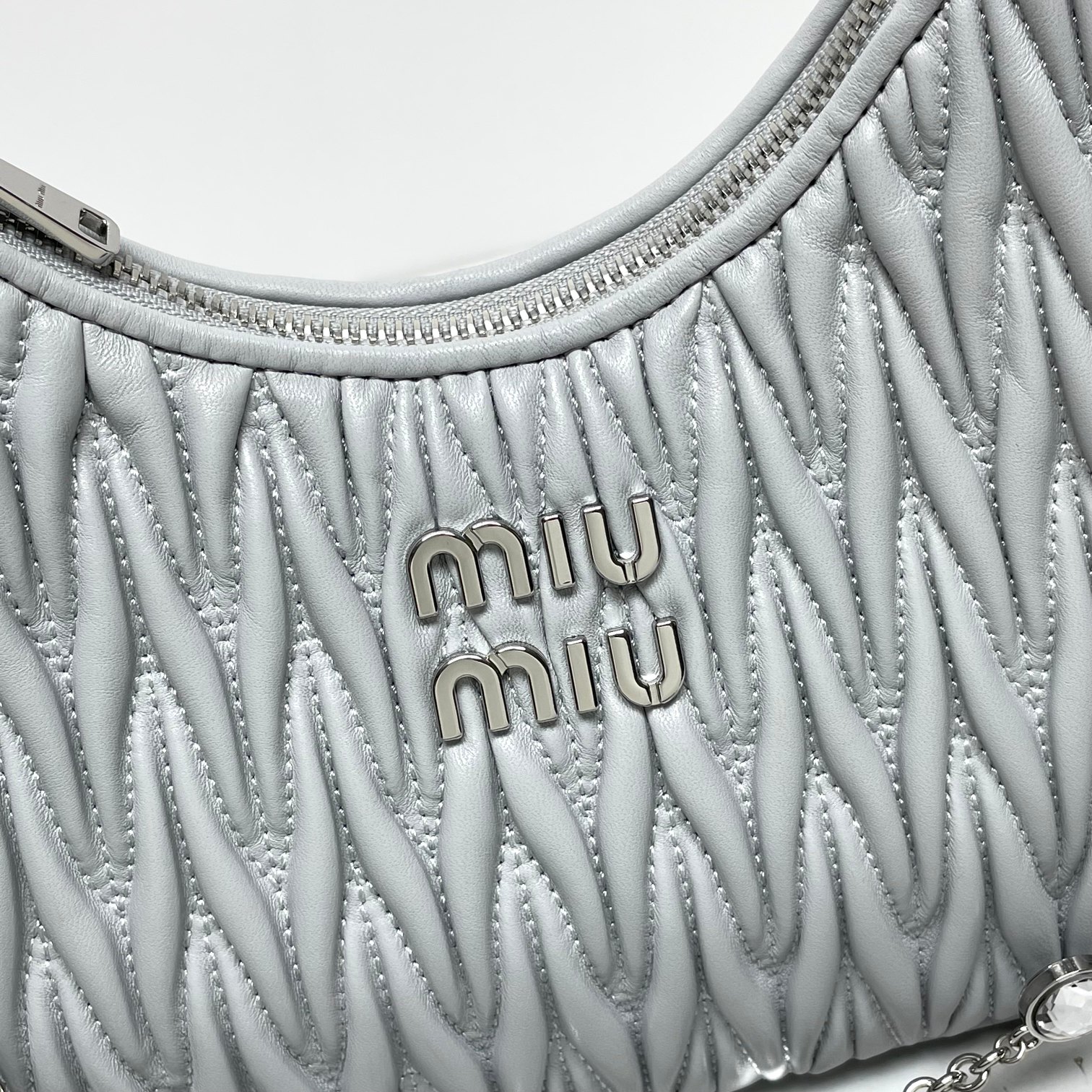 Miu Miu Matelassé Rhinestone-Strap Shoulder Bag -
