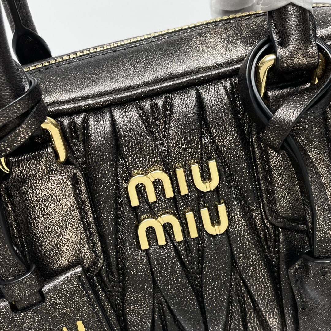 Miu Miu Matelasse Nappa Leather Top Handle Bag Black