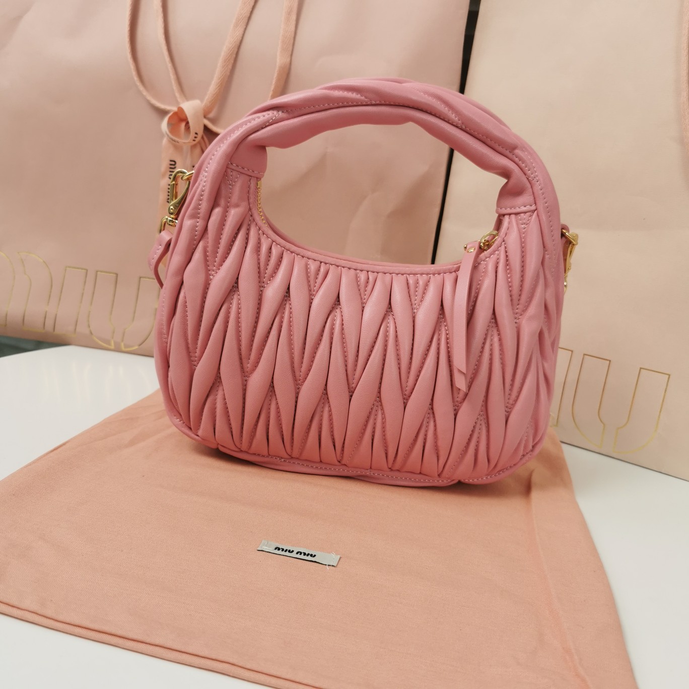 Miu Miu Mini Wander Matelassé Shoulder Bag | Pink