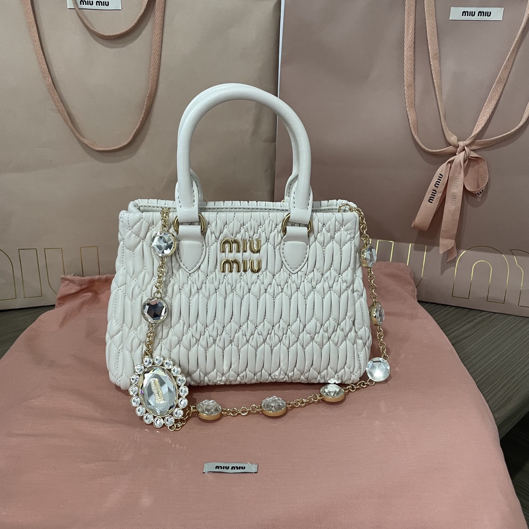 Miu Miu Miu Crystal Cloqué Tote Bag - White