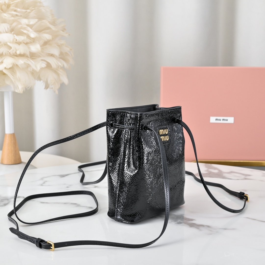Miu Miu Naplak Patent Leather Shoulder Bag in Black |