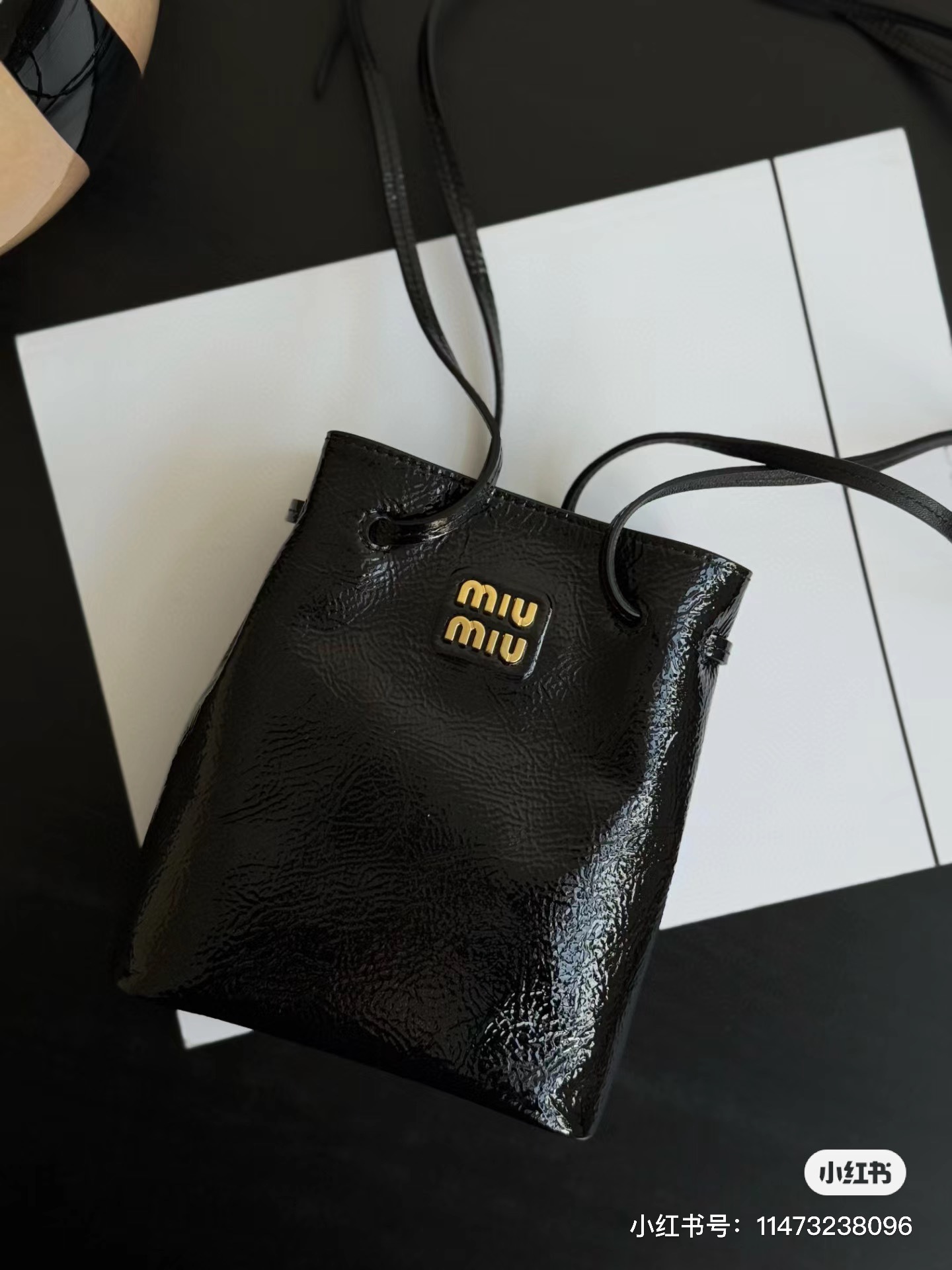 Miu Miu Naplak Patent Leather Shoulder Bag in Black